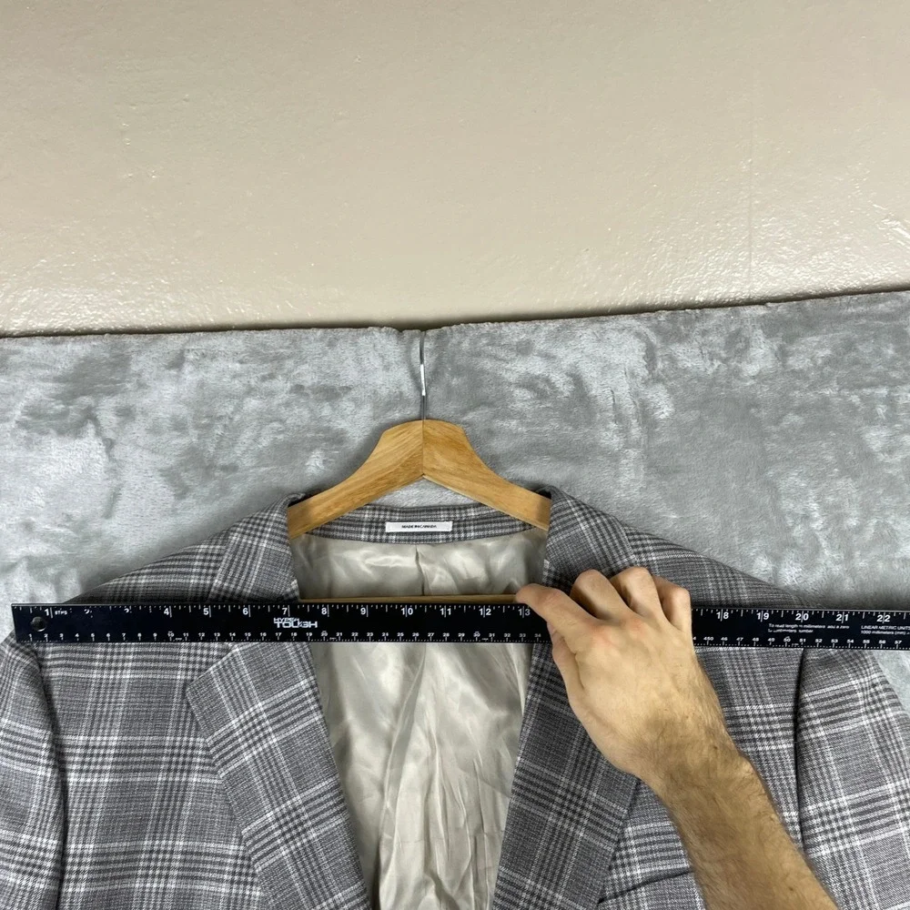 Peter Millar Sport Coat Mens 48R Grey Plaid Two Button Wool Blazer Jacket